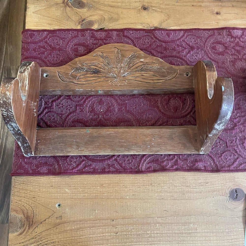 Vintage Wooden Wall Mount Paper Towel Holder Farmhouse Rustic Style Cottagecore - Picture 2 of 6